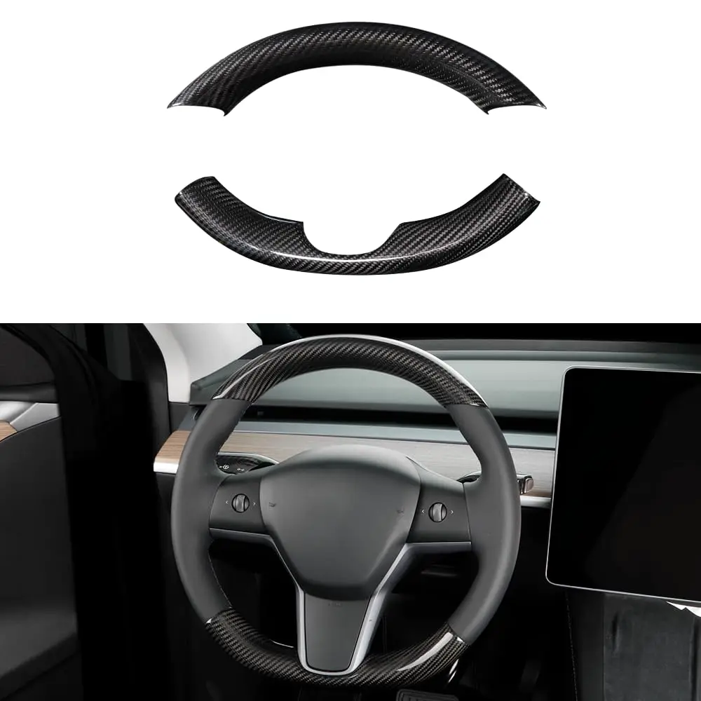 

Carbon Fiber Steering Wheel Cover For Model 3 2017-2023 Model Y 2020-2024 Matte Black Trim Wrap Protector
