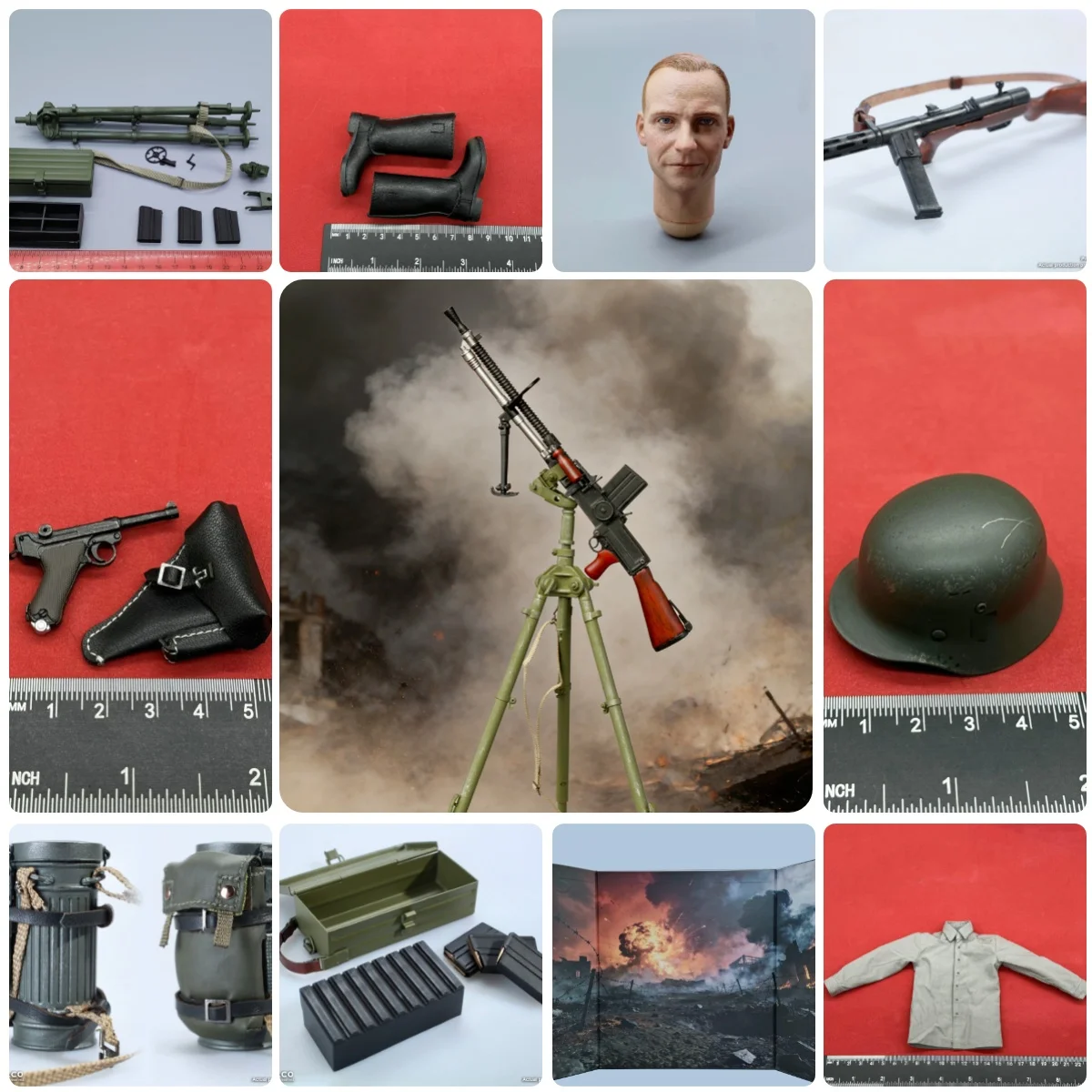 New Arrival 1/6 DID D80192 Man Soldier Doll Head Sculpt Helmet Caps Waist Belt Lugar Dress Coat Pant Accessories For 12