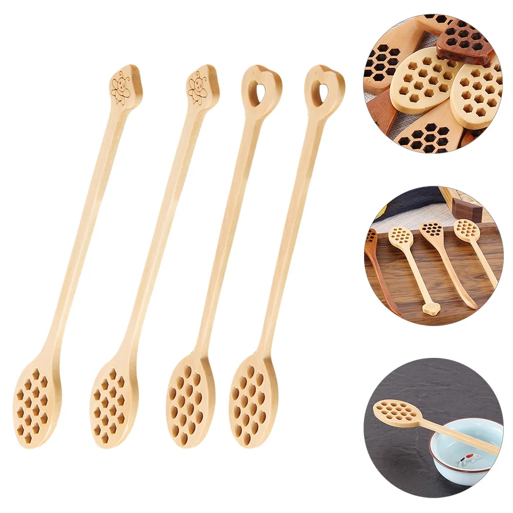 

4Pcs Wooden Honey Stirring Spoons Honey Mixing Scoop for Stirring Drizzling Syrup Jam Molasses Tool Syrup Stirrer