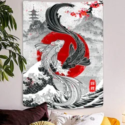 Mount Fuji Japanese Koi Carp Tapestry The Great Wave Wall Hanging Decor Cherry Blossom Boho Home Decor Black＆White Tapestries