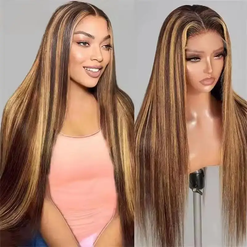 

40 46 Inches P4/27 Highlight straight 13x6 13x4 HD Transparent Lace Frontal Wigs human hair 200 Density Brazilian human hair