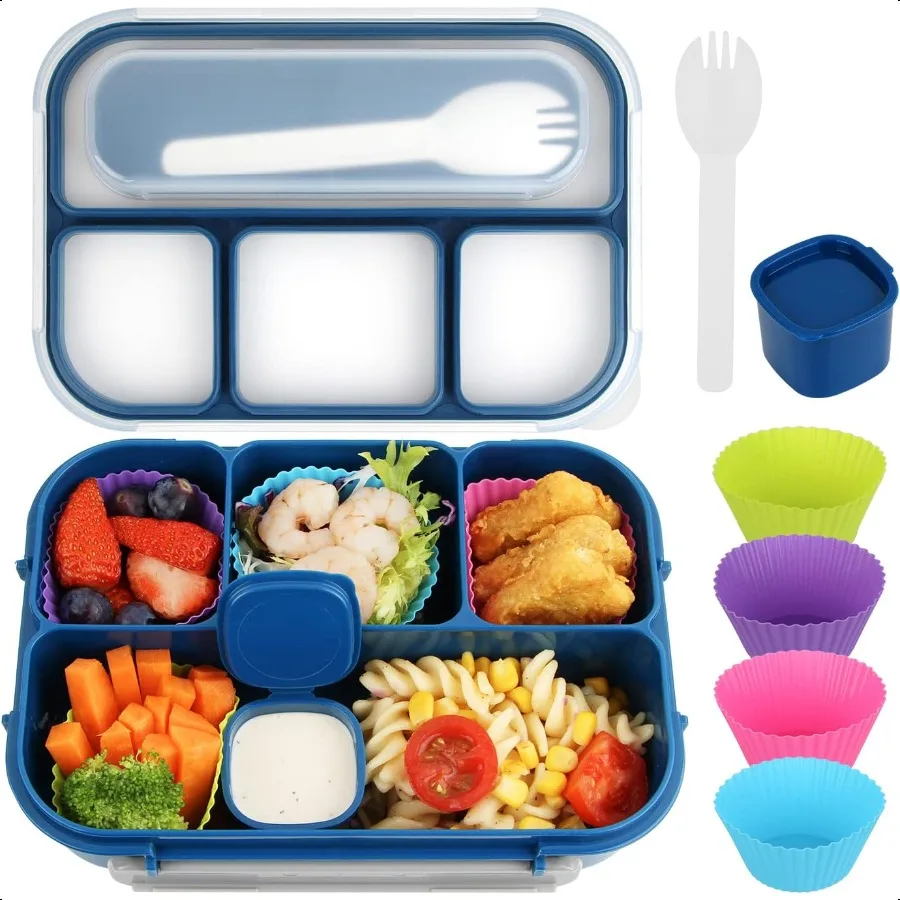 

Ланч-бокс Bento, ланч-бокс для взрослых, ланч-контейнеры для взрослых и студентов, 1300 мл4, отсек, коробка для бенто синего цвета