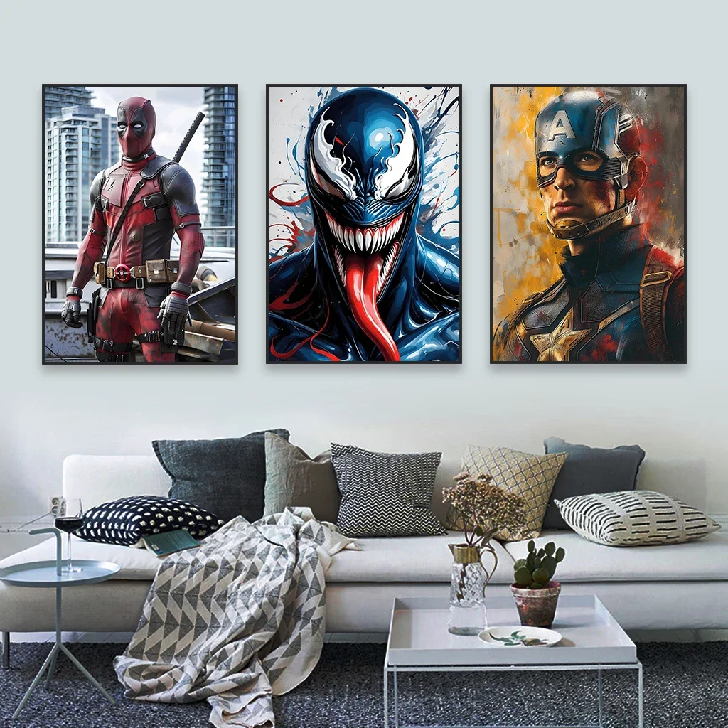 Modern Colorful Superhero Wall Art Poster Spider Man Portrait Prints Deadpool Diamond Painting Living Room Home Decoration