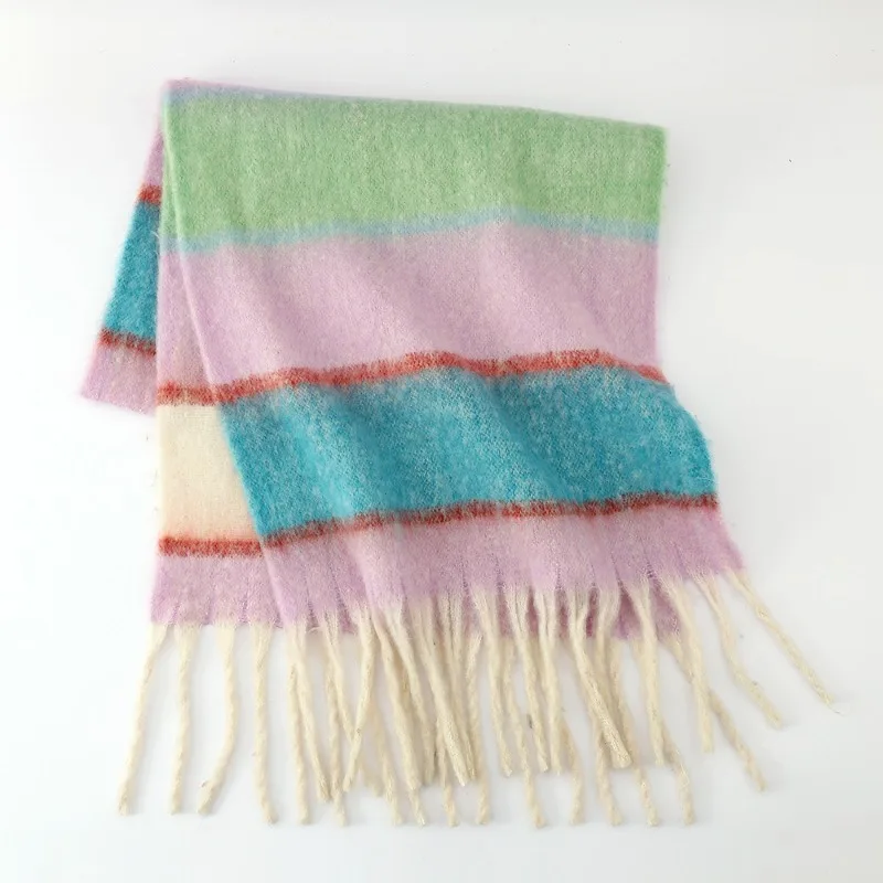 

Winter Fashion and Art Thicked Warm Windbreak Scarf Women Cashmere Shawl Circle Yarn Coarse Whisker Fringe Striped Scarf