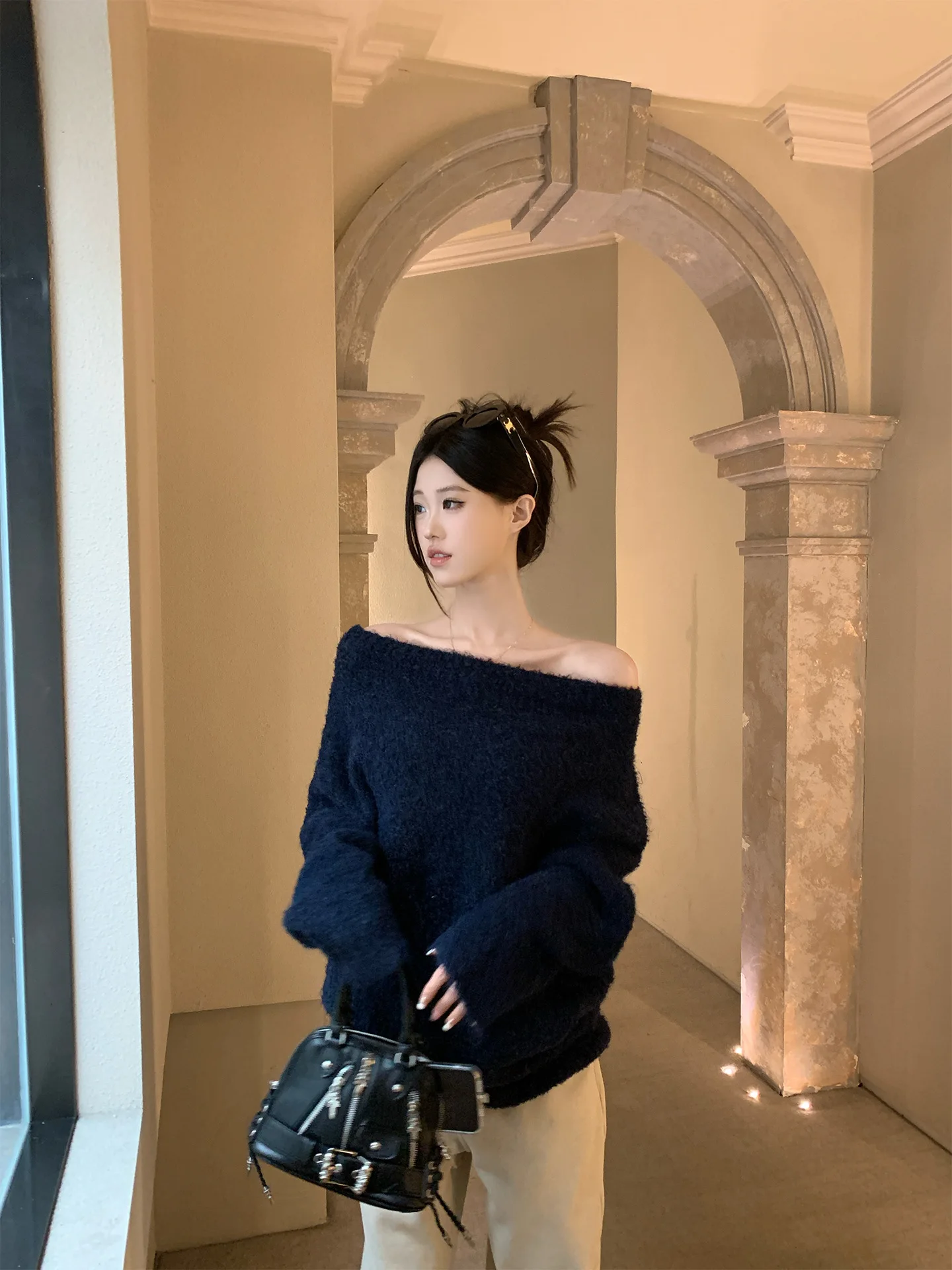 

CCc Women's Knitted Sweater Cloud Sensation Series Two-Way Wear Circle Design Thiened Long Sve Base Layer Top