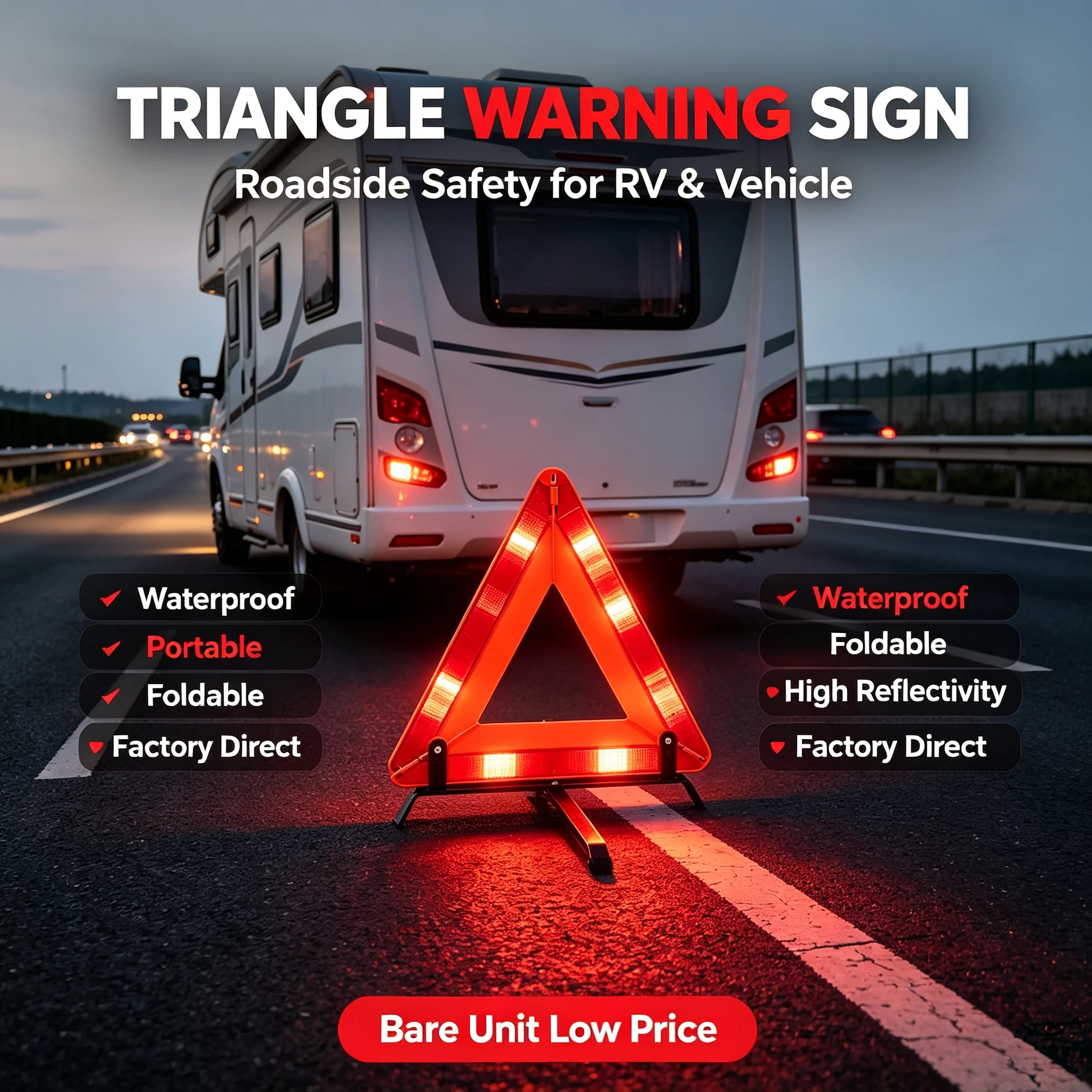 Car Triangle Reflective Tripod Emergency Breakdown Warning Reflective Sticker Safety Hazard Foldable Stop Sign Car Accessories