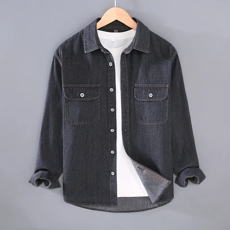 

Loose Fit Long Sleeve American Workwear Denim Shirt for Men Casual Spring Autumn New Style Trendy Shirt Youth Cotton Wear