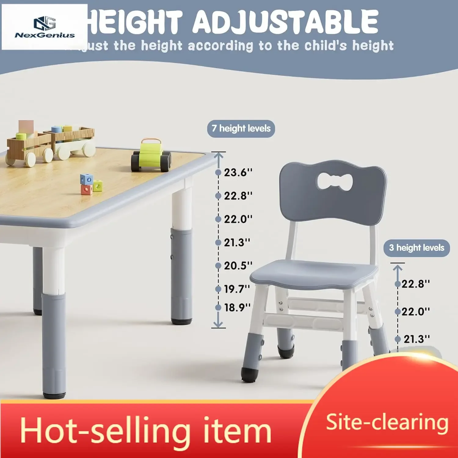 

Kids Table And 4 Chairs Set, Height Adjustable Toddler Desk And Chair Set, Graffiti Desktop, Non-Slip Legs, Max 300lbs, Children