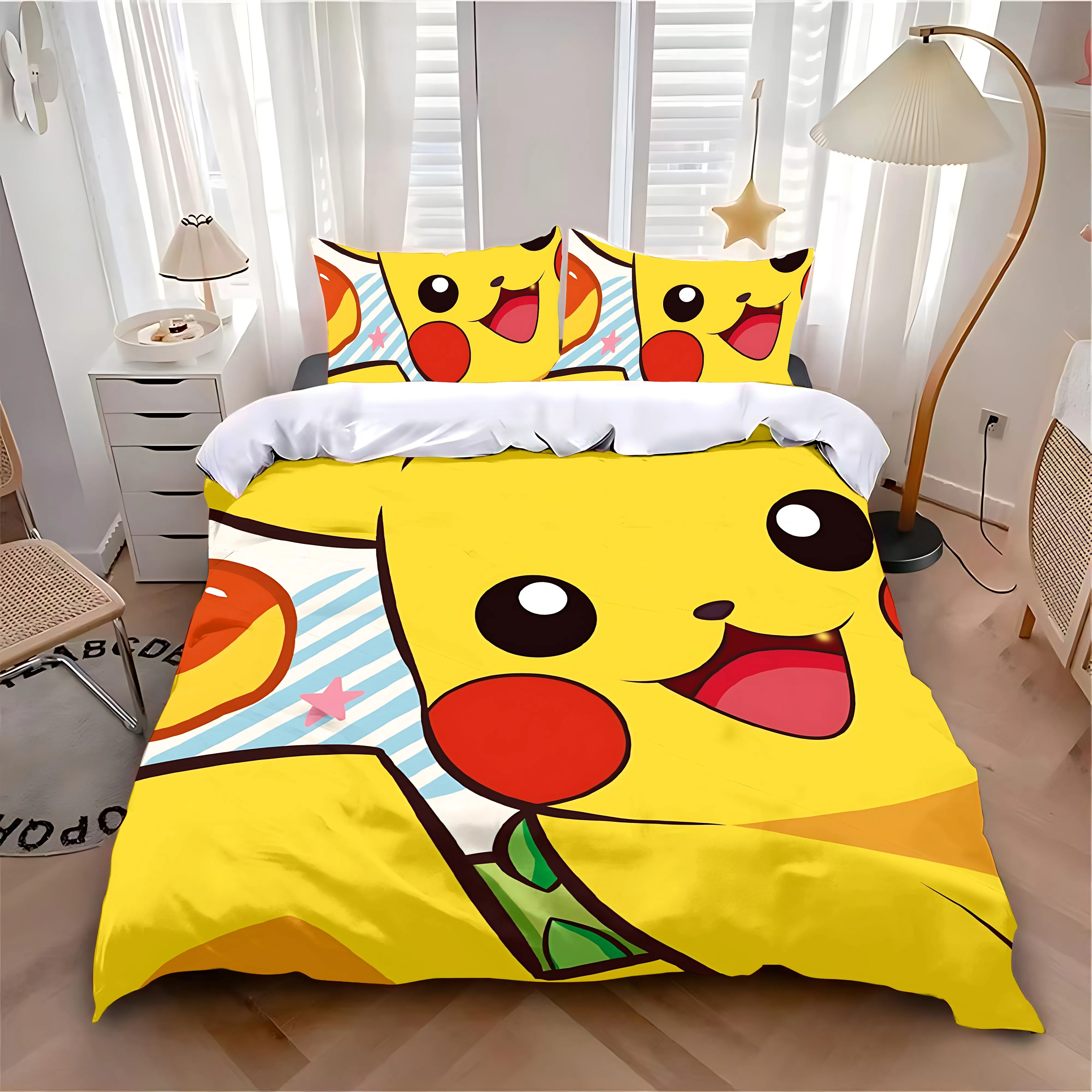 Duvet Cover Pillowcase Bedding Set Hot Anime P-Pikachus Adult Boy Girl Bedroom Decoration Children Single Double Large Size