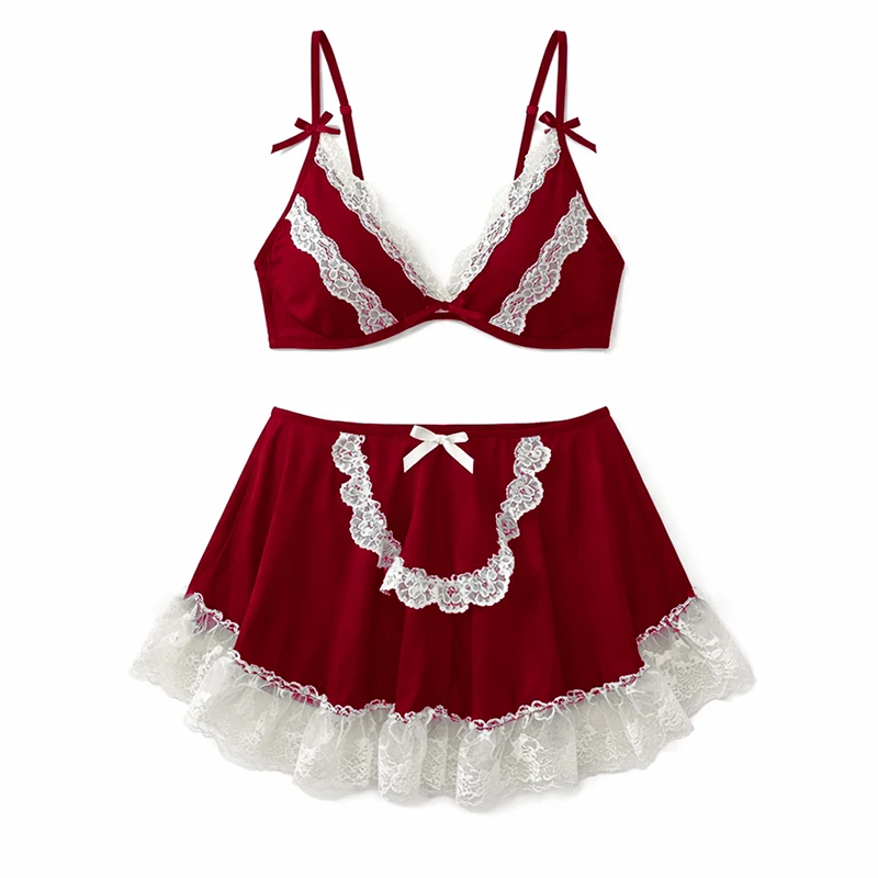 

Женский сексуальный соблазнительный костюм горничной с кружевной отделкой и бантом-бабочкой, комплект нижнего белья с юбкой для девочек