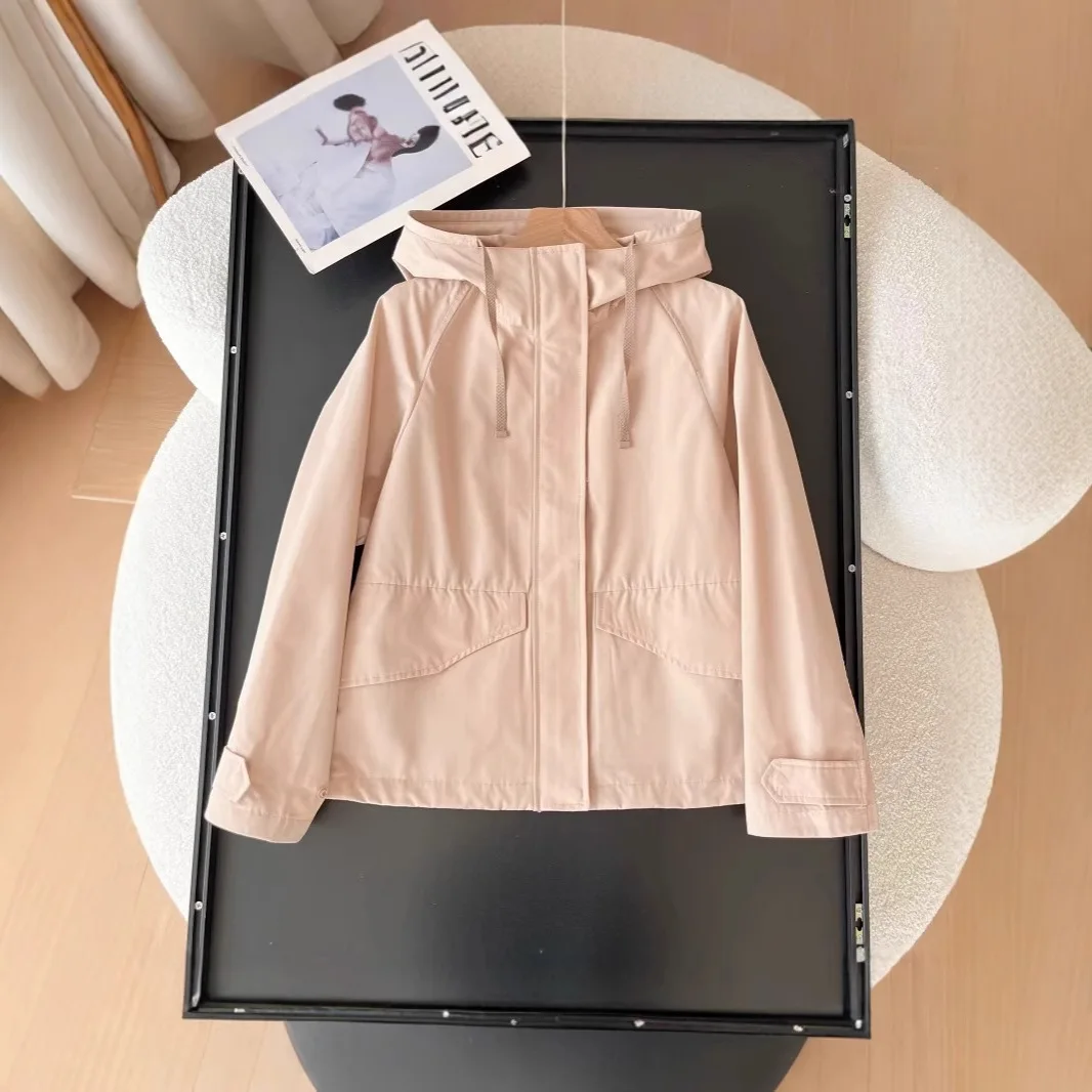 Chaqueta roja para mujer, resistente al viento, impermeable, abrigo informal con capucha 2025