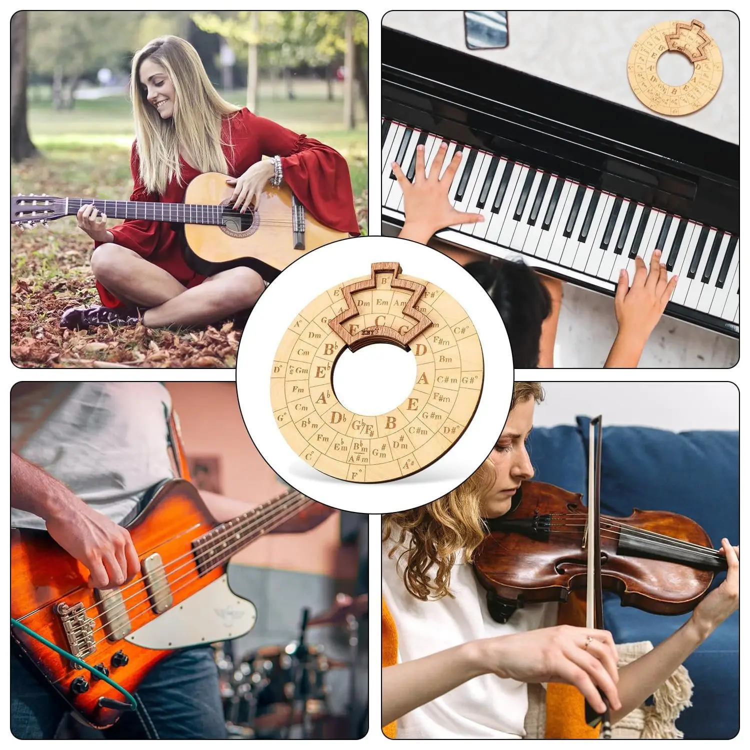 Holz-Melodie-Werkzeug, runder Kreis der Fünfte, Rad, Melodie-Akkord-Werkzeug, Musik-Transpose-Zubehör für Musiker, Anfänger, Songwriter – Detail 5