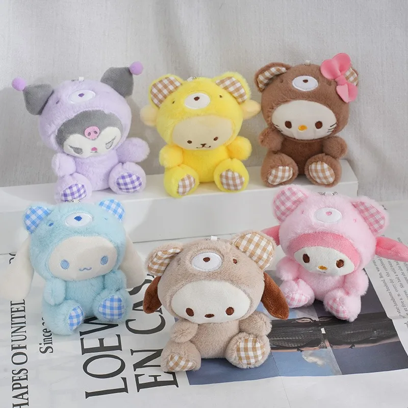 Kawaii Sanrio Peluche Portachiavi Bambola Hello Kitty My Melody Kuromi Cinnamoroll Cartoon Animale Farcito Ciondolo Decorazione Zaino
