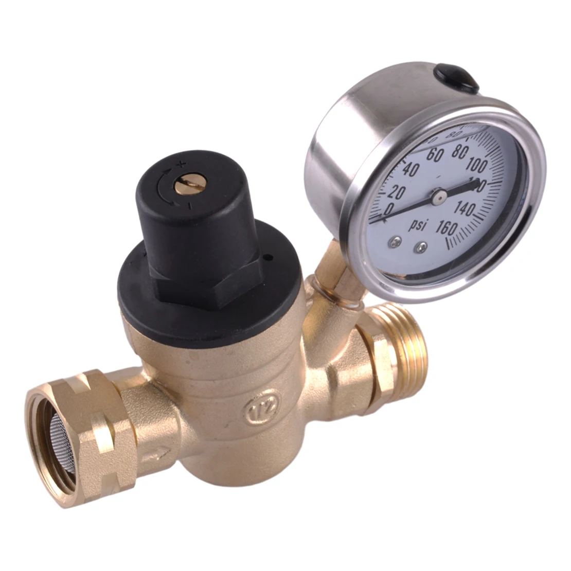 

Universal RV Adjustable Reducer Water Pressure Regulator with Valve Gauge 14F-200F for Camper Travel Trailer Brass Lead 3/4"