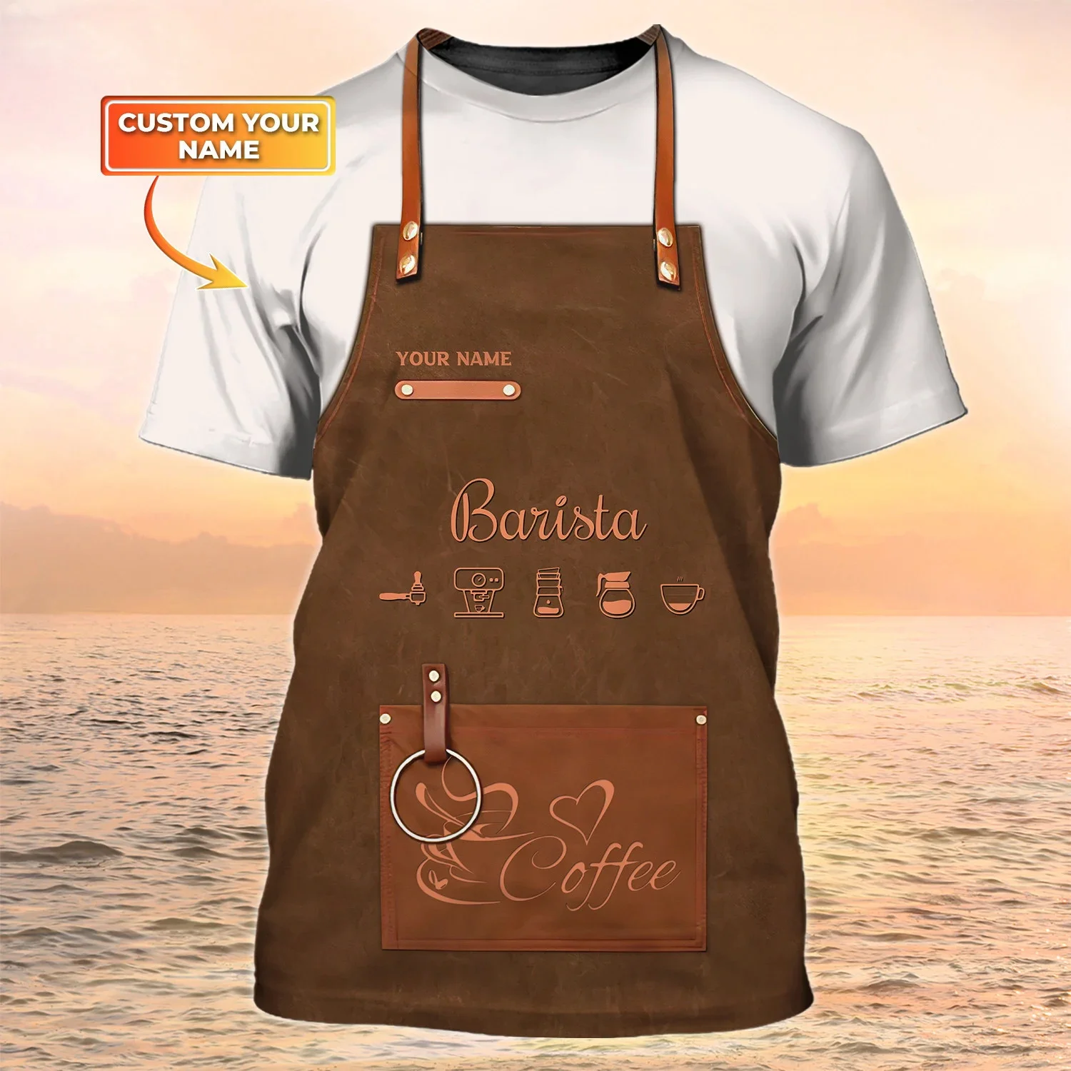 Newest Summer Men‘s T-shirt Barista Apron Personalized Name 3D Printed t shirt Unisex Casual Tshirt Coffee Shop Uniform DW101