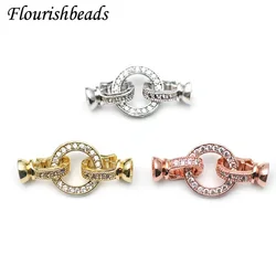 High Quality Round Charm in Center Necklace Clasps Zircon CZ Beads Paved Fashion Jewelry Findings Links 10pc/lot