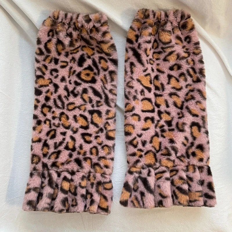 1 Pair Women Leg Warmers Leopard Grain Plush Japanese Style Girls Ruffled Leg Socks Winter Velvet Foot Warmer Socks