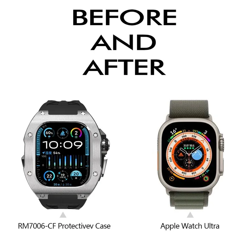 حافظة Cool Soul Titanium لساعة Apple Ultra 3/2 مقاس 49 ملم، مجموعة تعديل Mille Mod iWatch، شريط مطاطي فلورين فاخر