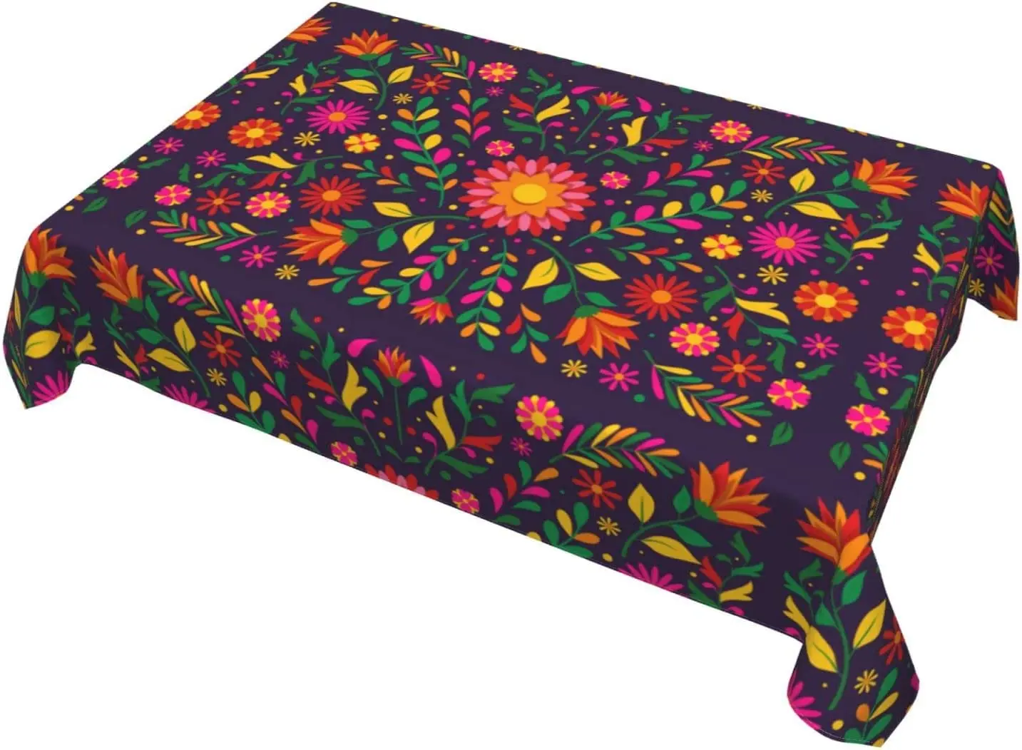 Colorful Floral Mexican Rectangular Tablecloth Holiday Party Decorations Waterproof Fabric Table Cover for Kitchen Table Decor