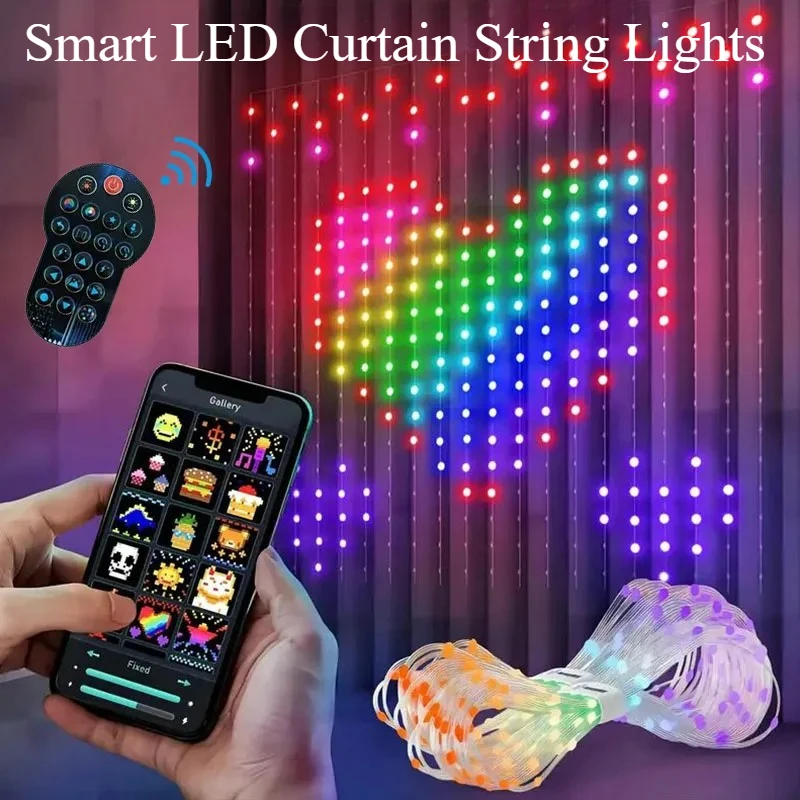 Colorful LED Curtain String Light RGB Fairy Light APP Control DIY Programmable Pattern Music Change Christmas Party Decoration