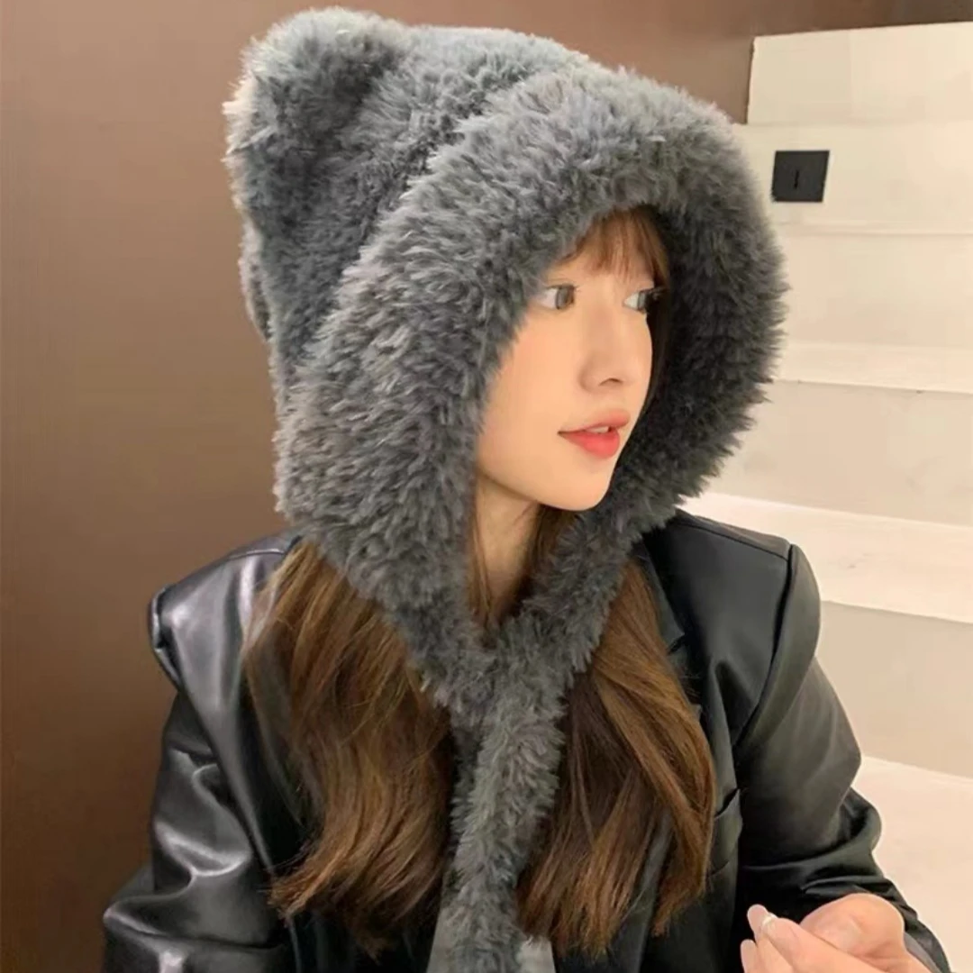 قبعة قطيفة لطيفة منفوشة للنساء قبعة شتوية من القطيفة الناعمة للتنزه في الهواء الطلق في الشتاء #3