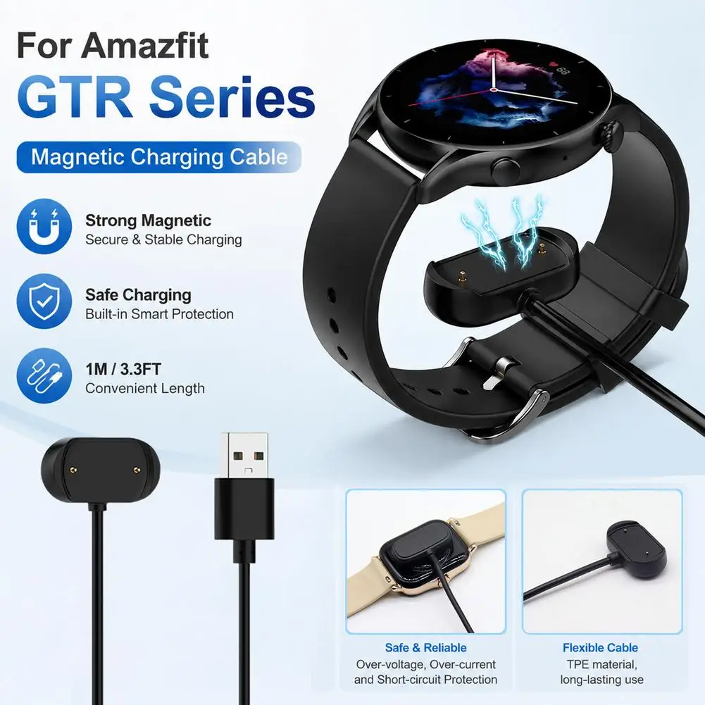 Magnetic Charger for Huami Amazfit GTR 4 GTR3 100cm Replacement USB Charging Cable for Amazfit GTR4 GTR 3 Smart Watch