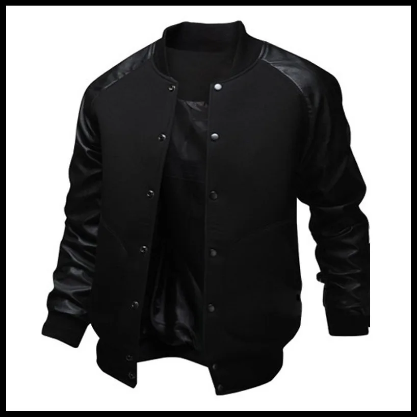 

Men's Leather Sleeve Jacket Big Pocket Baseball Autumn Coat for Male, Hoodie for Men, Sweatshirt, Hoodie Homme