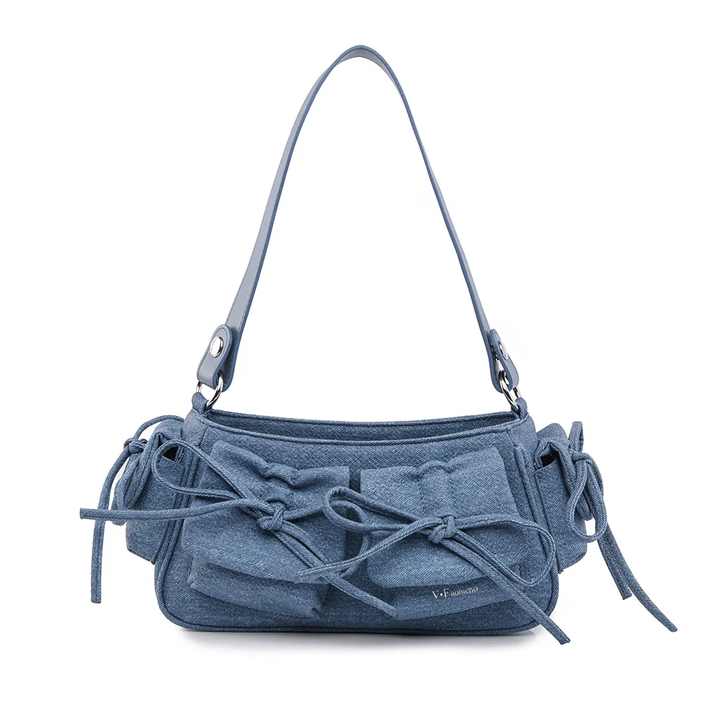 

Повседневные сумки на плечо с черным бантом для женщин, летняя джинсовая сумка в корейском стиле, изысканный подарок на день рождения для женщин