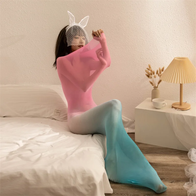 원피스 컬러 매칭 오일리 슬리핑 백 스타킹 실키 스무스 슬리핑 백 풀 바디 스타킹 원피스 스타킹