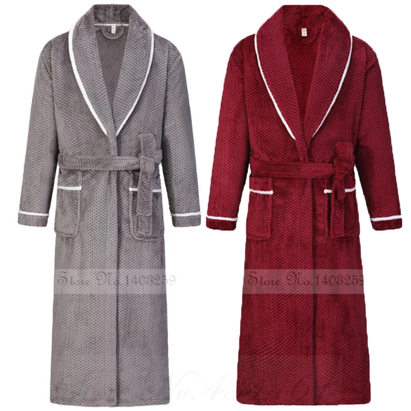 Large Size 4XL Couple Flannel Long Robe Sleepwear Winter Thicken Warm Men\'s Nightwear Bathrobe Gown Loose Coral Fleece Homewear