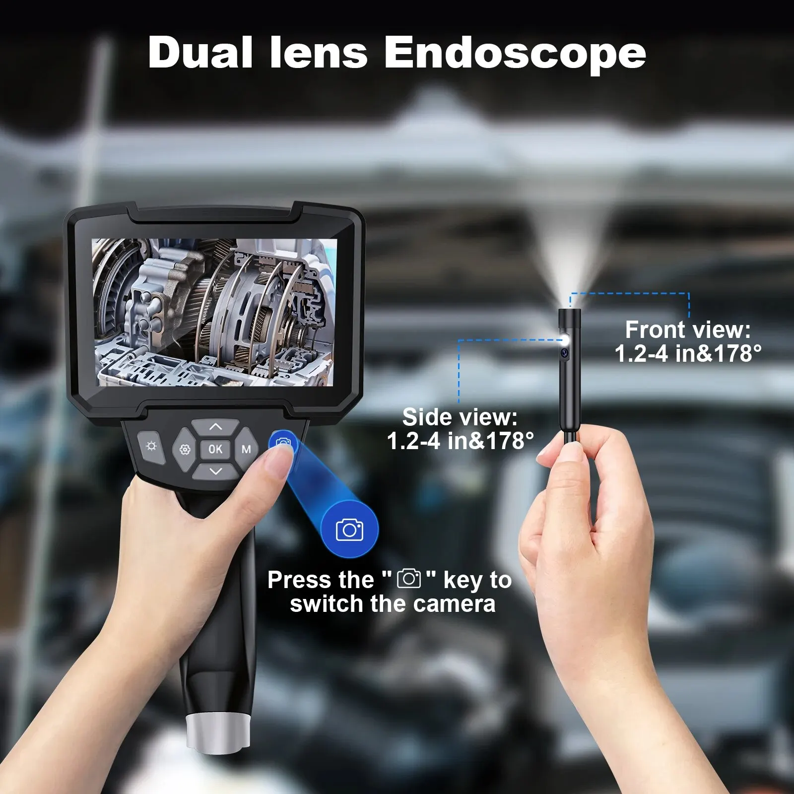 Industriële Endoscoop Camera 8Mm 4.3Inch Enkele Dubbele Lens Auto Inspectie Borescope 1080P Ip68 Waterdichte Rioolcamera Met 6Leds