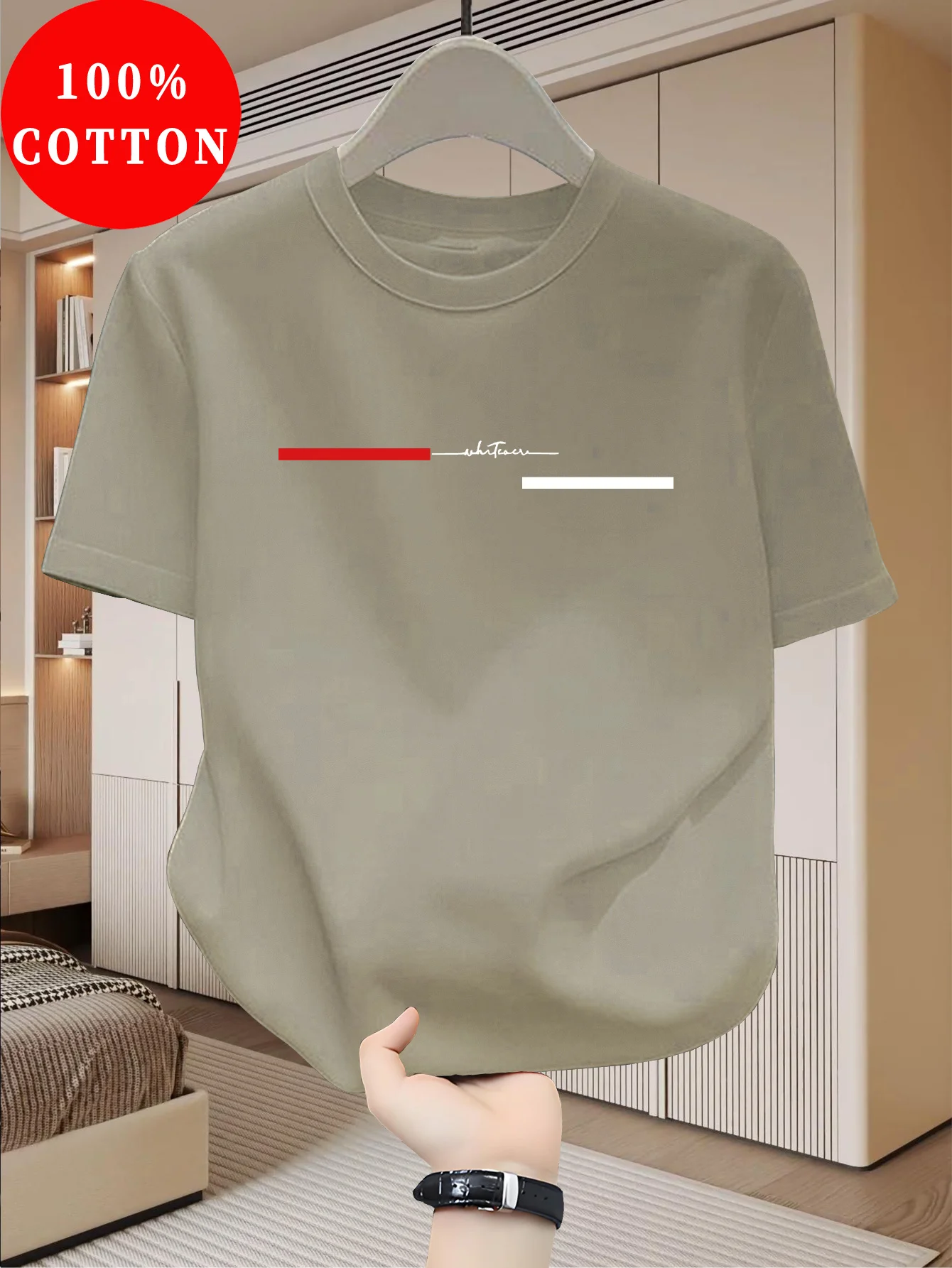 100% Cotton Men's Loose T-Shirt Fashionable Whatever Letter Pattern Printed Short-Sleeved Round Neck Casual Top