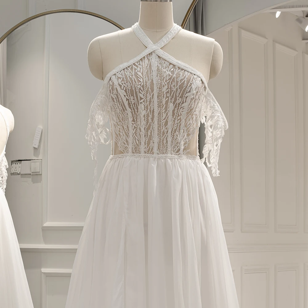 Robe de Mariée Trapèze à Dos auxet Fermeture Éclair, Tenue Formelle de Style International, QW01890, 2024