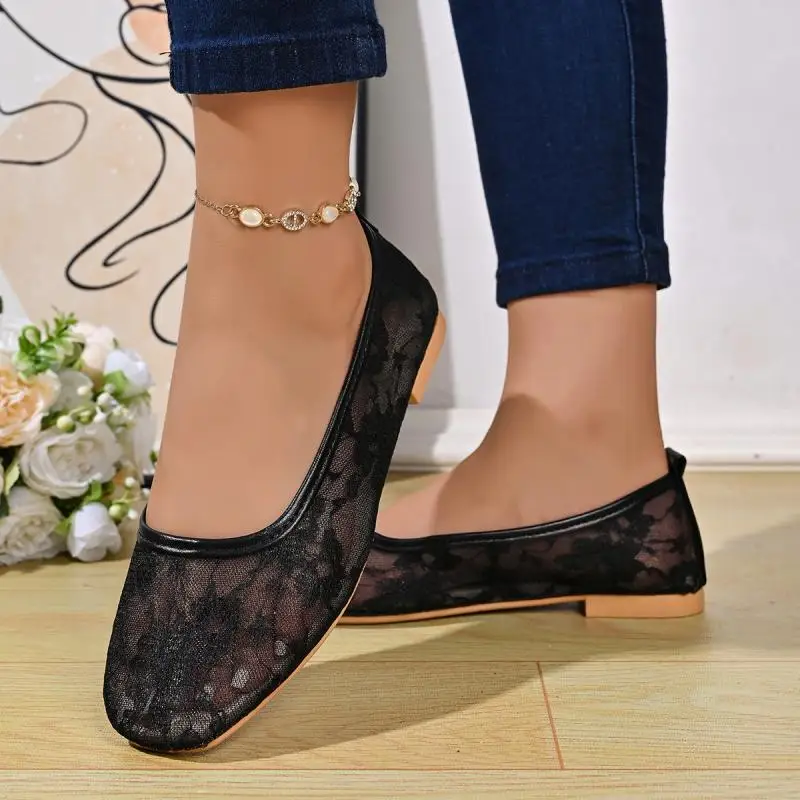 Herbstliche Spitzen-Mesh-Ballettschuhe, atmungsaktiv, für Damen, Übergrößen 36-43, weiche Sohle, leichte Mary Jane Schuhe, Slip-On-Freizeitschuhe für Damen – Detail 8