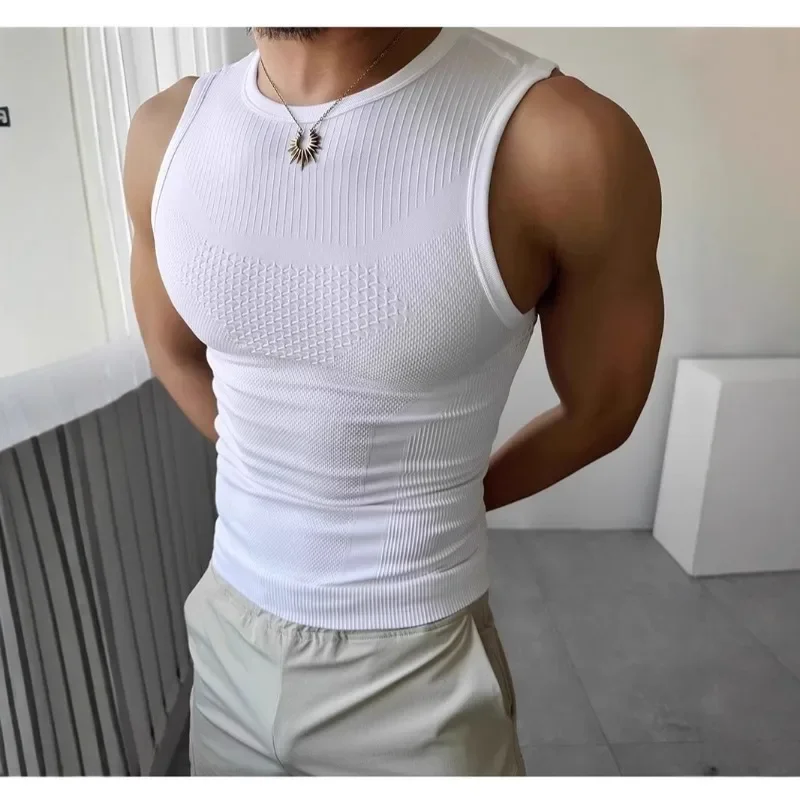 Summer Men's Sleeveless Vest Fitness Sports Vest Seamless High Elastic Breathable Sweat-wicking