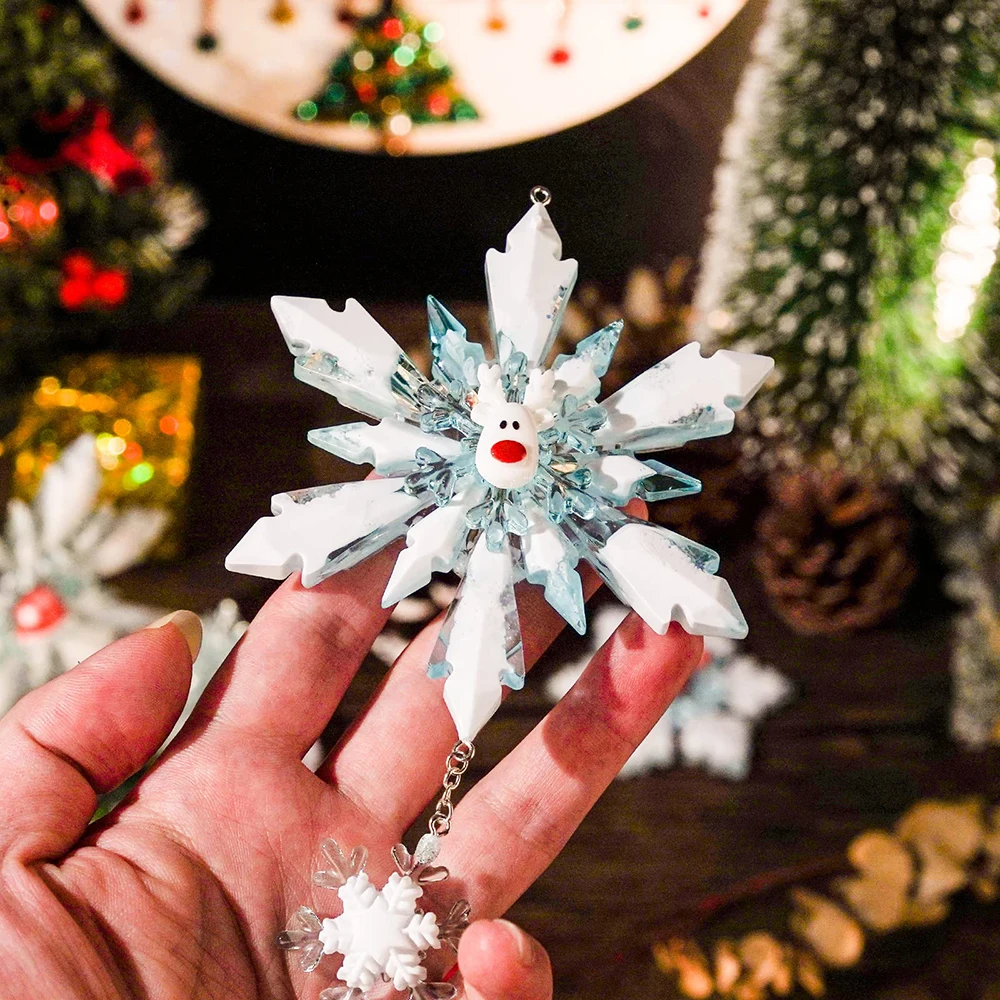 1pc Christmas Resin Molds 3D Ice Crystal Snowflake Epoxy Resin Moulds Silicone For Xmas Tree Ornament Key Chain Decoration Gift