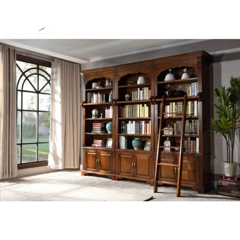 

Wooden library bookcase furniture bookcase with ladder