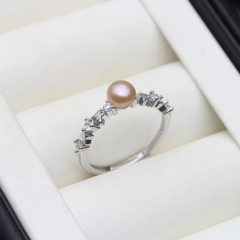 

Genuine Freshwater Natural Pink Pearl Rings,Cute Small 925 Pearl Women Rings Adjustable Mother Wife Birthday Gift White