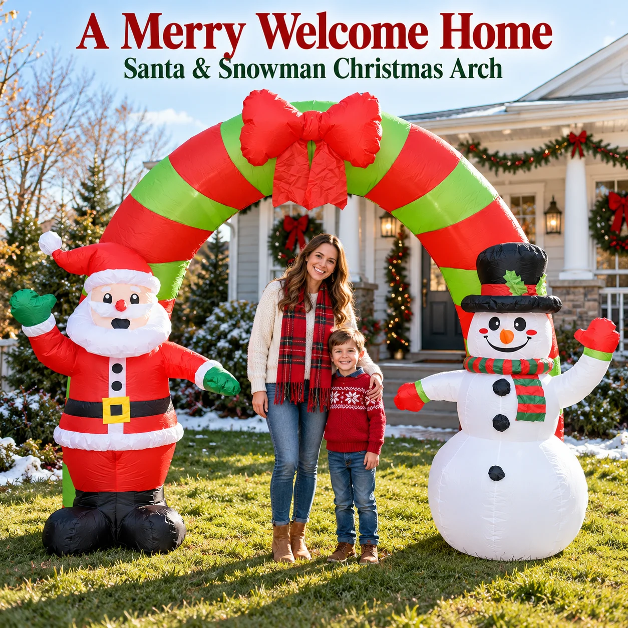 Christmas Inflatable Arch Santa Claus Snowman with LED Lights Outdoor Garden Yard Lawn Party Decoration Blow Up Holiday Decor