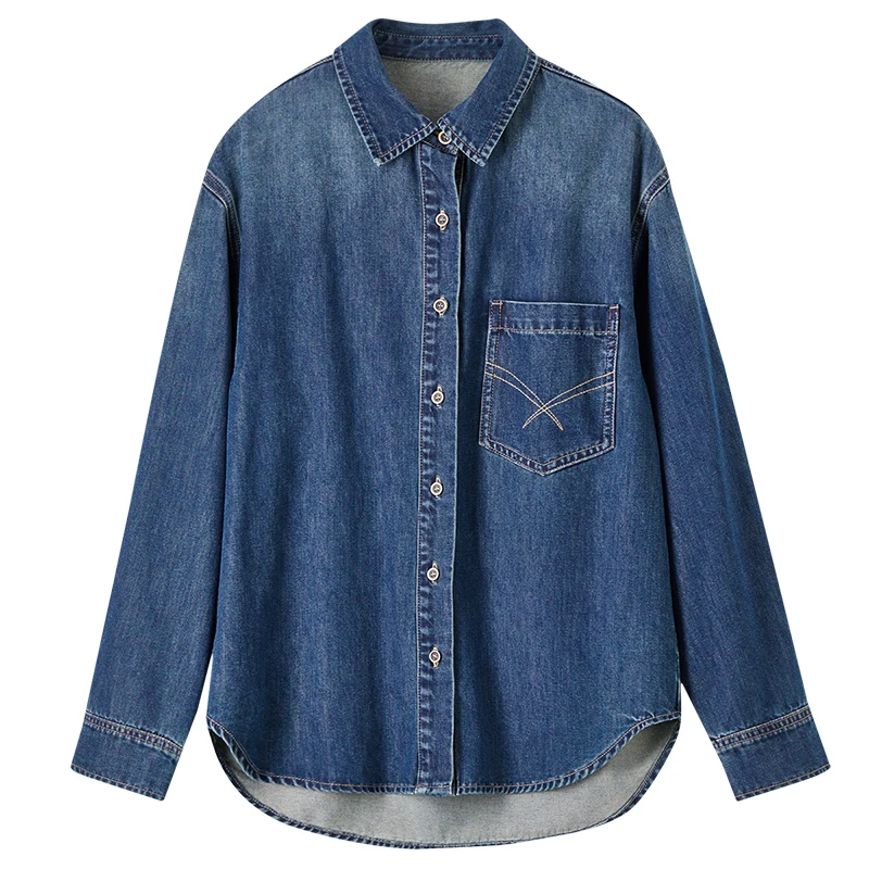 معطف نسائي غير رسمي من قماش الدنيم من SENTUBILA لخريف 2025 جديد فضفاض مناسب بكتف منسدل وسترات نسائية بأكمام طويلة W51W58819 #6