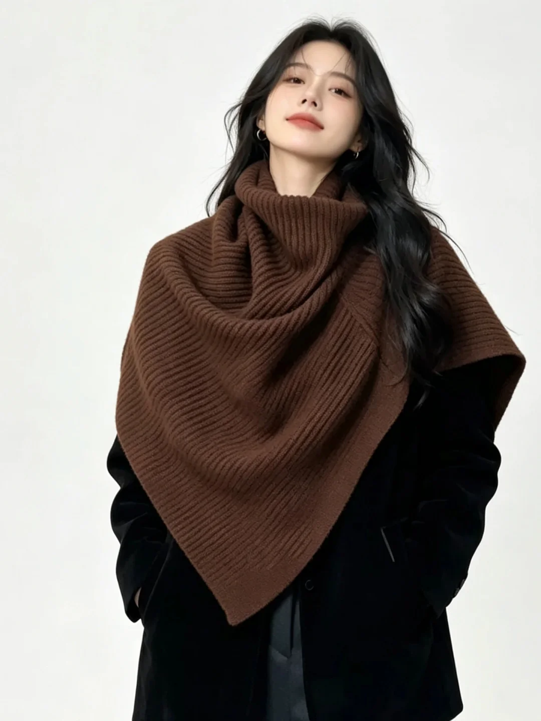 Korean Style Knitted Scarf High Collar Women's Autumn Winter Warmth Layering Outerwear Irregular Shawl Neck Warmer Scarf