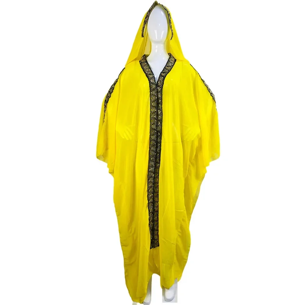 Abaya Marocco Caftano Dubai Abito lungo con cappuccio Manica a pipistrello Farasha Caftano Donne musulmane Kimono aperto africano Boubou Abito lungo da sera