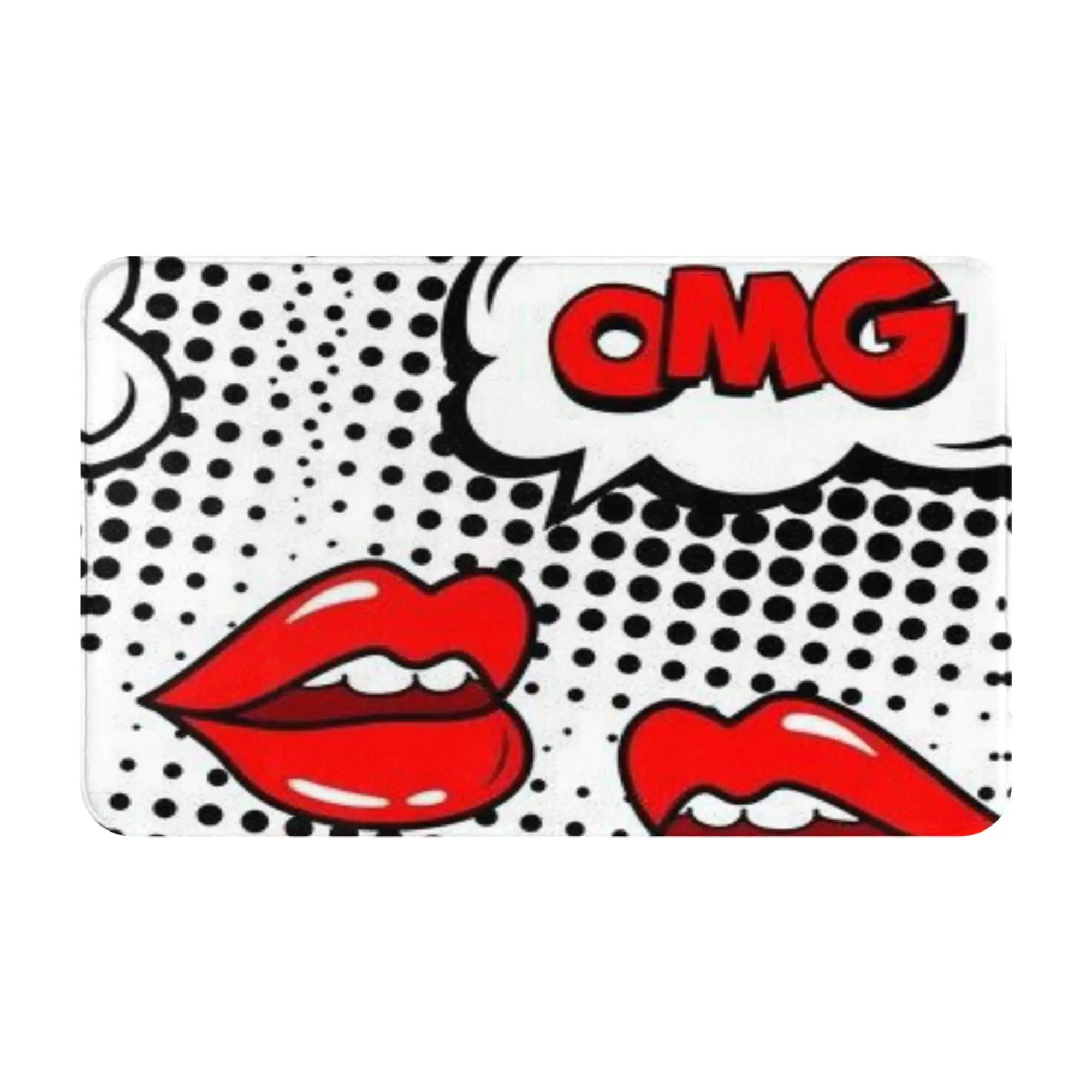 Pop Art Red Lips Omg Comic Halftone Print Anti-Slip Doormat Kitchen Mat  Indoor ModernDecor