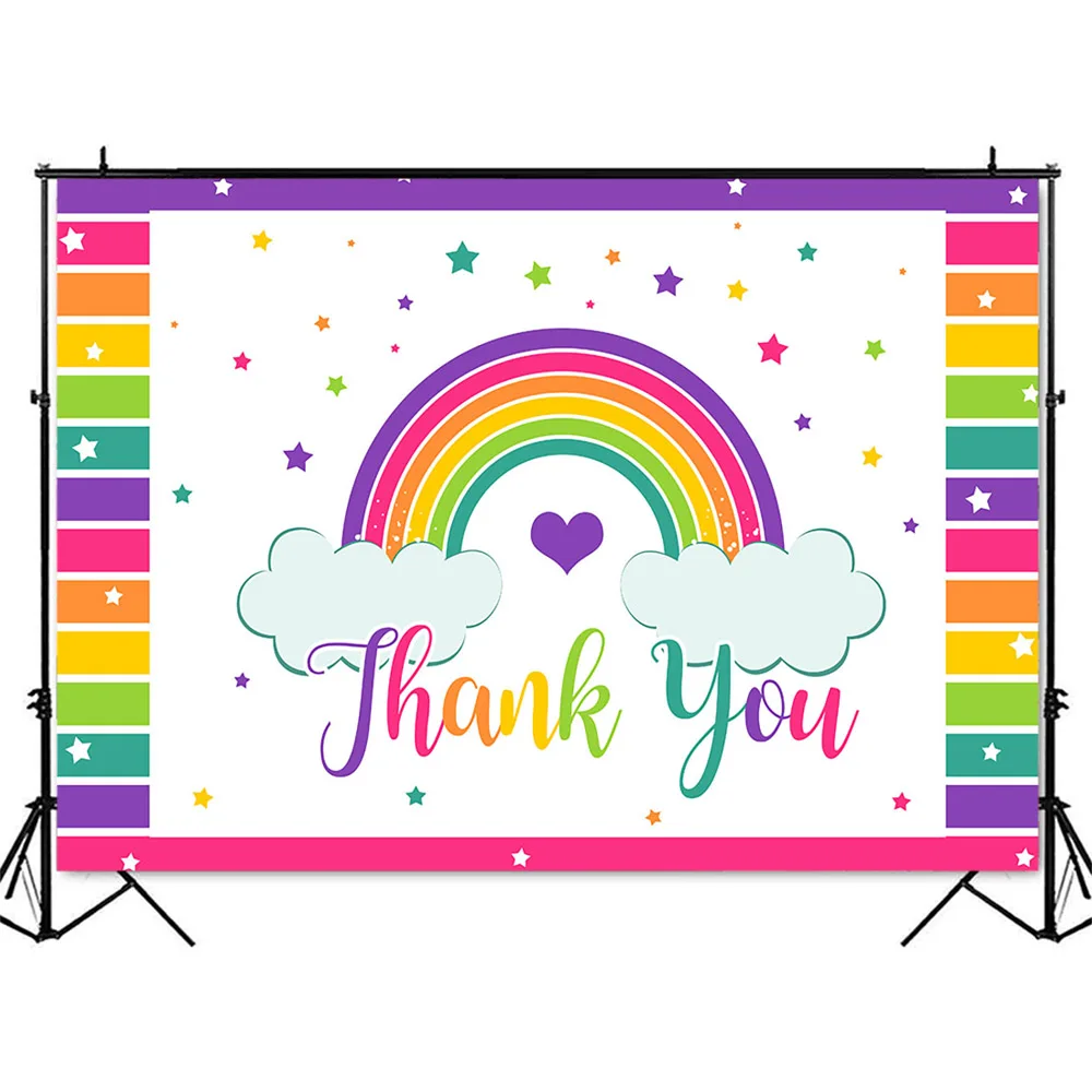 Rainbow วันเกิดขอบคุณปรับแต่ง DIY Photo Booth พื้นหลังสำหรับตกแต่ง Photocall ดาวที่มีสีสันอุปกรณ์