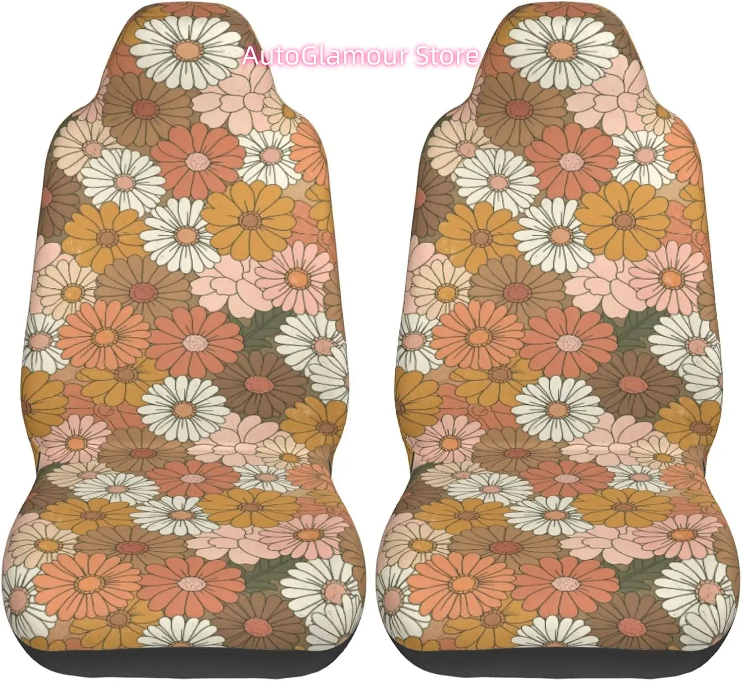 Boho Groovy Floral Car Seat Covers 2 Pcs Set Vehicle Front Seats Protector Auto Interior Accessories Protetors Car Mat Covers Un