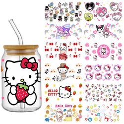 Miniso Hello Kitty Melody Kuromi 16OZ UV DTF Cup Wraps Naklejka transferowa do szklanej puszki Libbey Butelka Zmywalna DIY Niestandardowe