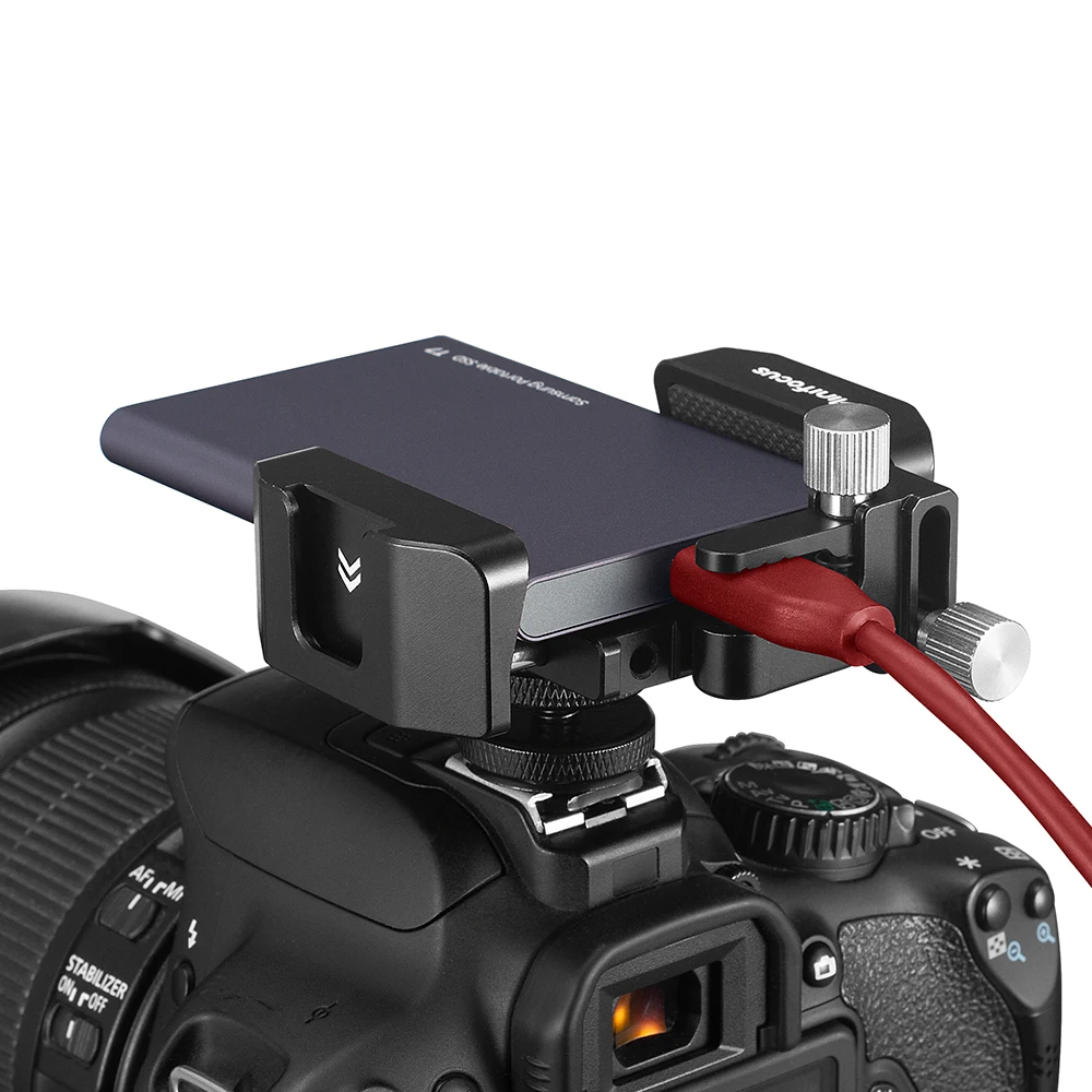 SSD Mount Bracket SSD Holder with Cold Shoe Cable Clamp for Samsung T5 T7 SSD SanDisk for Camera Hot Shoe BMPCC 4K 6K Pro Cage