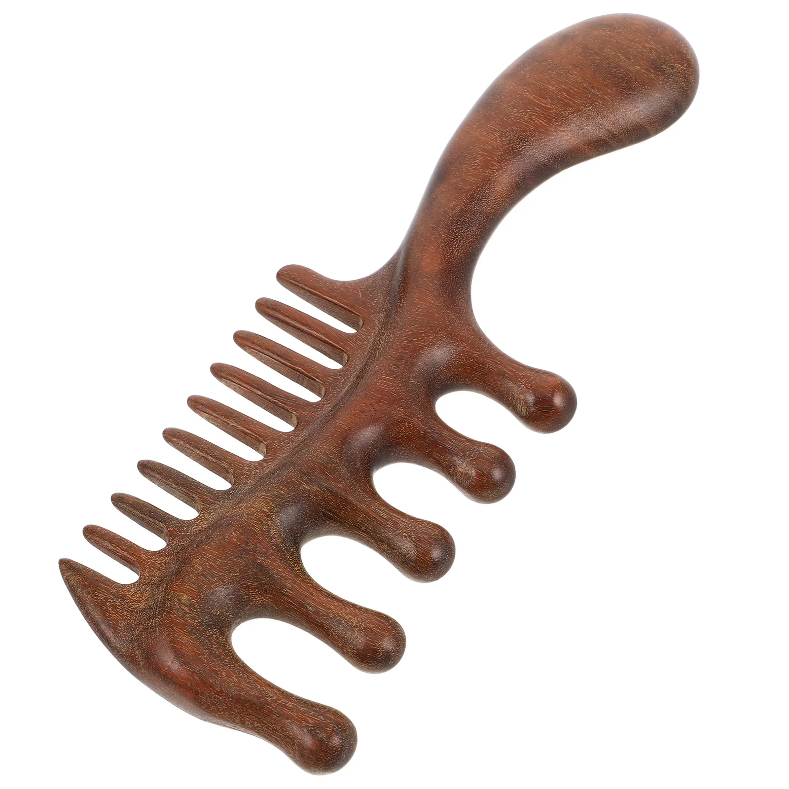 

Массажная расческа из сандалового дерева с 5 зубцами, круглая головка, для распутывания волос, стимуляции акупунктурных точек кожи головы, деревянная расческа с широкими зубьями для кудрявых волос