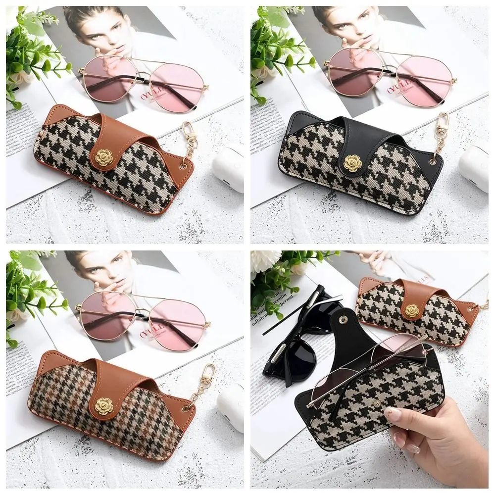 Fashion Leather Hanging Buckle Glasses Box Portable Houndstooth Glasses Storage Travel Sunglasses Pouch Eyewear Protector Case