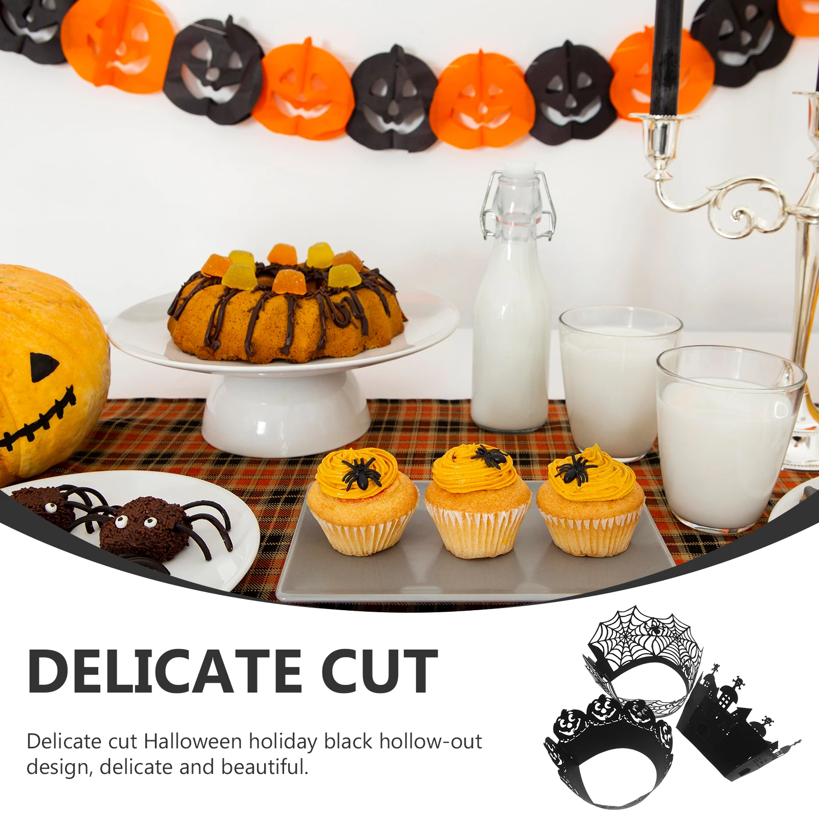 

36Pcs Hollow-Out Halloween Cupcake Wrappers Food-Grade Paper Cake Cups for Holiday Birthday Dessert Decoration